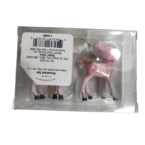 Pink Reindeer Fawn Christmas Ornament Box of 2 Target Wondershop New - Picture 5 of 5